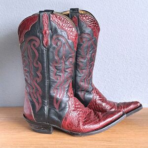 Buitre Black Red Cowboy Boots Women's 8.5 9 Mex 25  Snakeskin Vintage Western